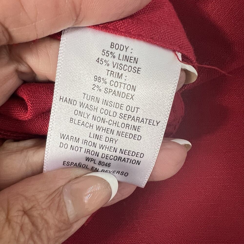 JM Collection Linen Blend Pants Woman L Pockets Red Wide Leg Resort Vacation - Picture 8 of 12